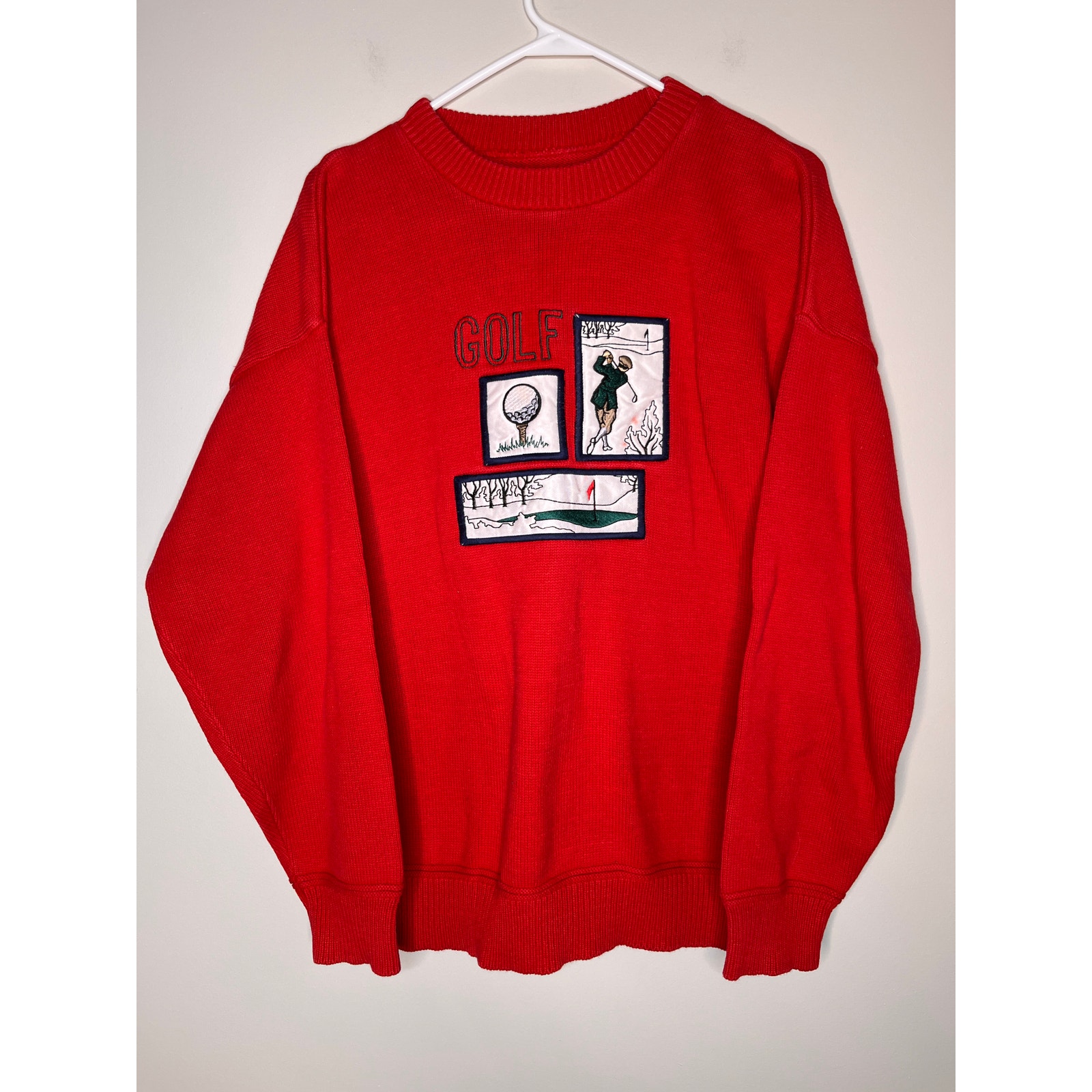 1980s Cotton Golfing Country Club Patchwork Grandpa Resort Retirement Sweater L